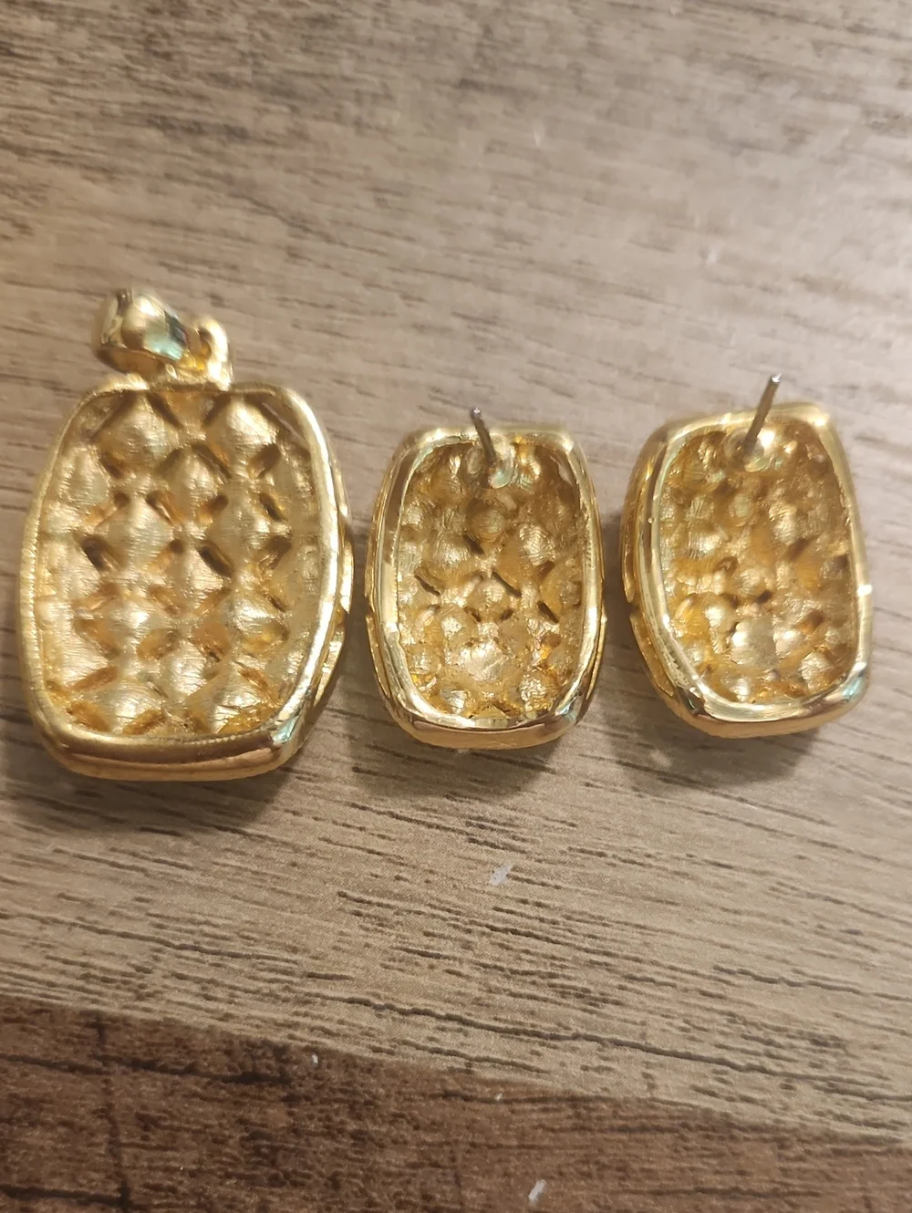 Gold-Tone Yellow Crystal Grid Pendant and Earring Set